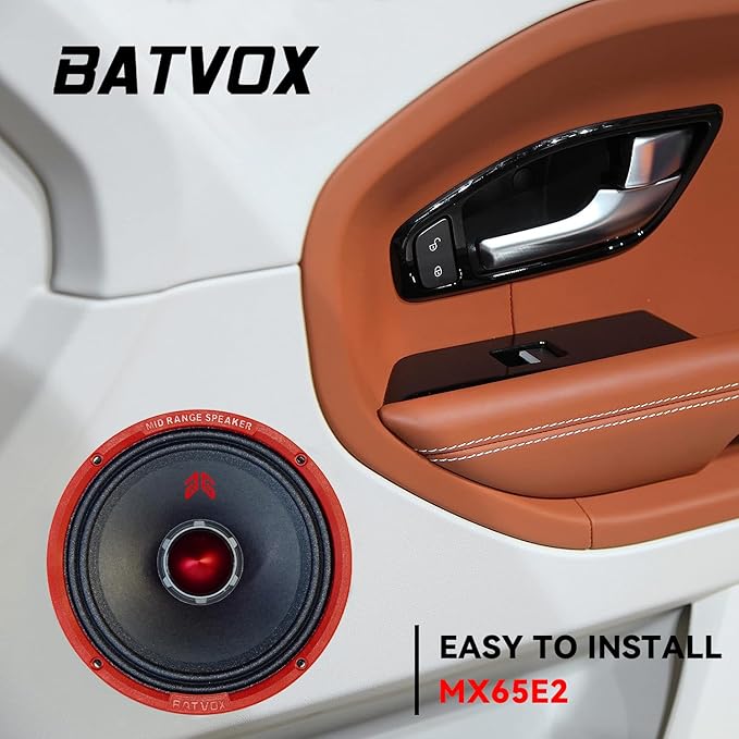 MX65E2 Midrange Loudspeaker 6.5" Red Bullet, 480W Max, 4 Ohms, Premium Quality Audio Door Speakers for Car or Truck Stereo Sound System, Red (2 Speaker)