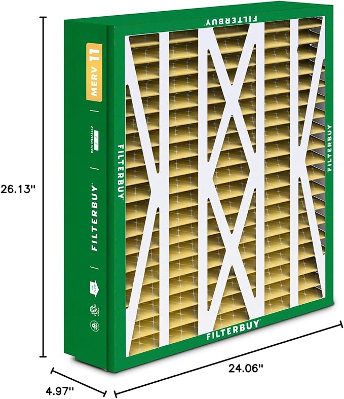 Filterbuy 24.5x27x5 Air Filter MERV 11 Superior Pet & Allergy Defense (1-Pack), Pleated HVAC AC Furnace Filters for Trane, American Standard, Honeywell, and More (Actual Size: 24.06 x 26.13 x 4.97)