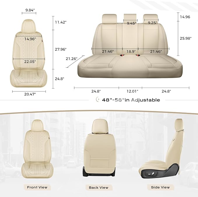 Coverado Car Seat Covers Full Set, Seat Covers for Cars, Front Seat Covers and Back Seat Cover Waterproof Leather Automotive Seat Cover, Universal Car Interior Protectors Cushion for Most Cars