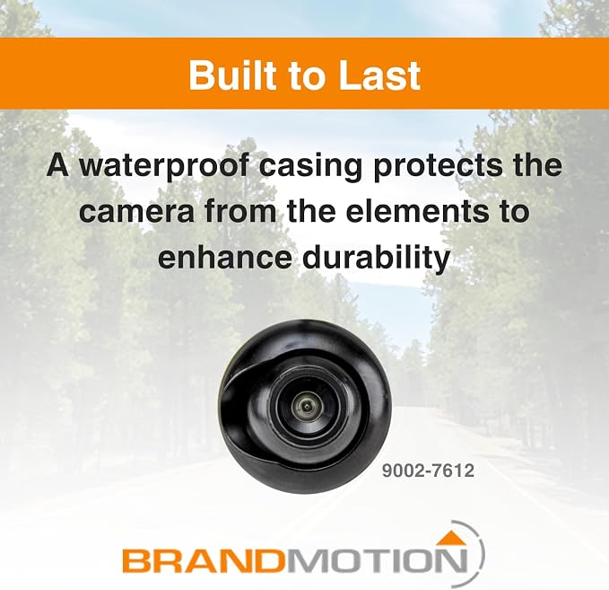 Brandmotion 9002-7612 Universal Adjustable Bullet Backup Camera | IP68 Waterproof, CMOS Color Image with Parking Gridlines, Low Profile Flush Mount