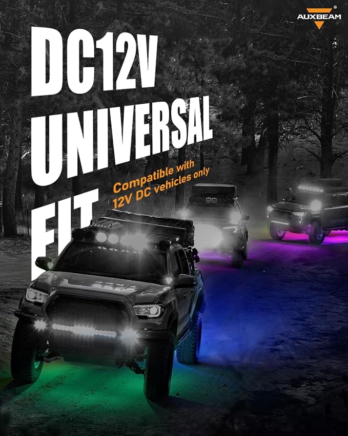 Auxbeam 8 Pods Chasing Color RGB LED Rock Lights, Bluetooth APP&Remote Control, Wheel Well Lights w/Brake Mode, Music&Voice Sync Underglow for Trucks Offroads RVs Boats Waterproof, 2-Year Warranty
