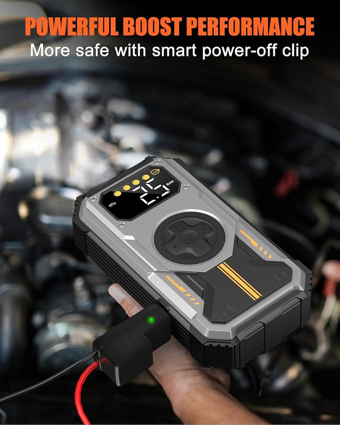 PD-270 6000A Jump Starter with Air Compressor, 150 PSI Portable 12V Car Battery Booster (Up to 7.5L Gas/6.5L Diesel), LCD Display, LED Light & Power Bank