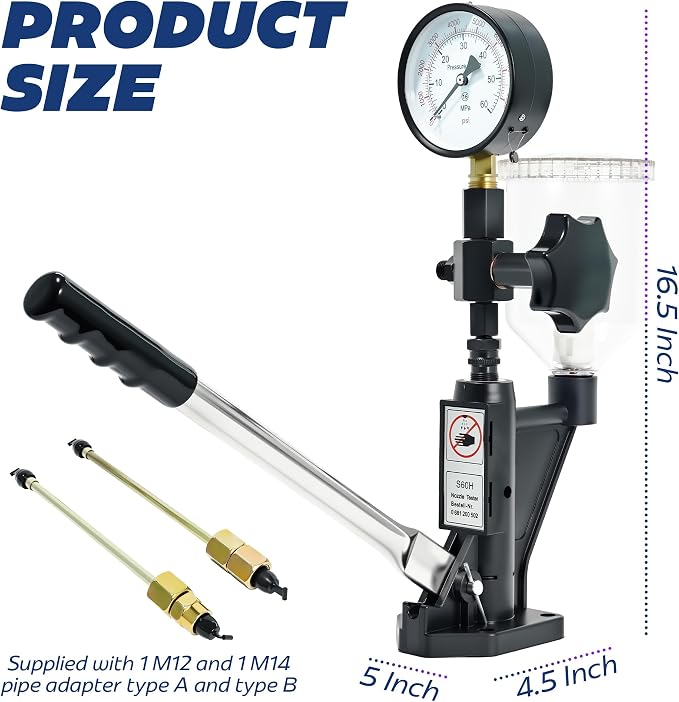 600Bar Diesel Fuel Injector Tester Kit, 8700PSI Diesel Injector Nozzle Leak Down Tester, Dual-Scale Fuel Pressure Gauge Kit for Injector Nozzle Pressure Test, M12/M14 Connectors