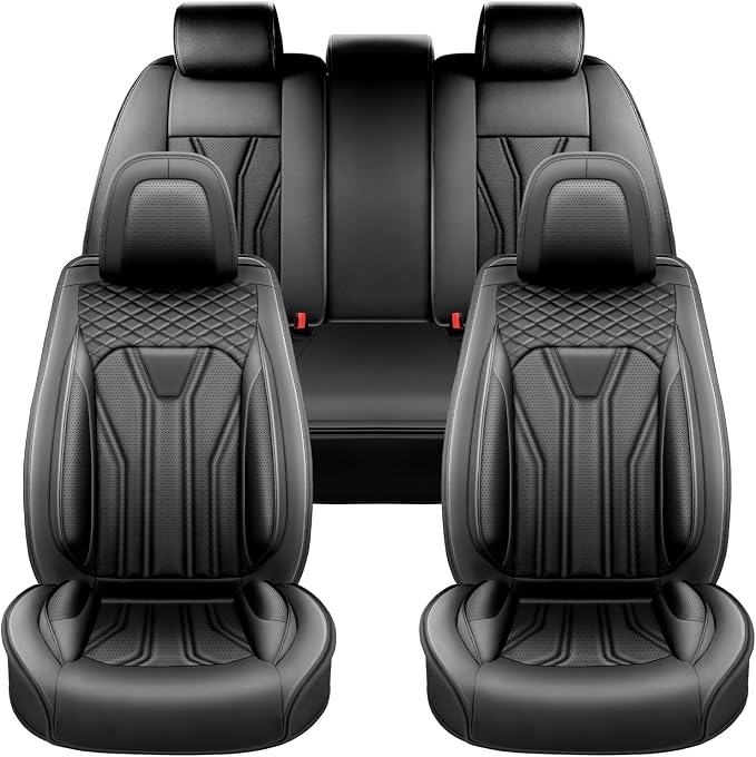Fit Rogue Car Seat Covers Premium Leather for Nissan Rogue 2015-2025 2026. Waterproof, Anti-Slip, Scratch-Resistant & All-Weather Seat Cushion Protector (Full Set, All Black)