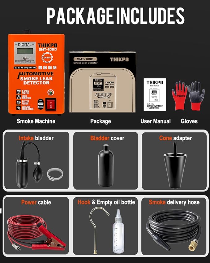 Quickly get Smoke Digital Display Automotive Smoke Machine, 6 Pressure Unit,Built-in Air Pump, 12V DC EVAP Vacuum Leak Tester, for EVAP, Vacuum, Pipe & Fuel Systems.