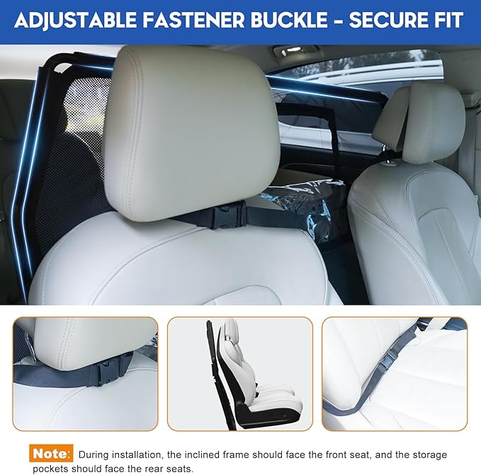 52" Dog Car Barrier for SUV, Wide Escape-Proof & Chew-Proof Dog Car Divider with Removable Visual Window & 2 Storage Pockets, Pet Net Gate for Behind Front Seats, Fits Sedans Cars Trucks