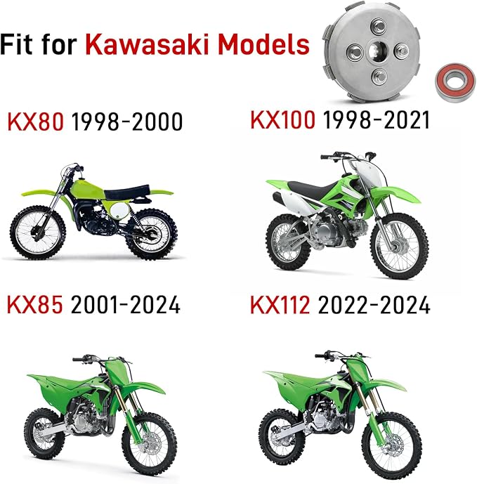 Clutch Kit & Friction Steel & Inner Hub & Pressure Plate for Kawasaki KX80 KX85 KX100 KX112 1998-2024 OEM# 13088-1016 13089-1120