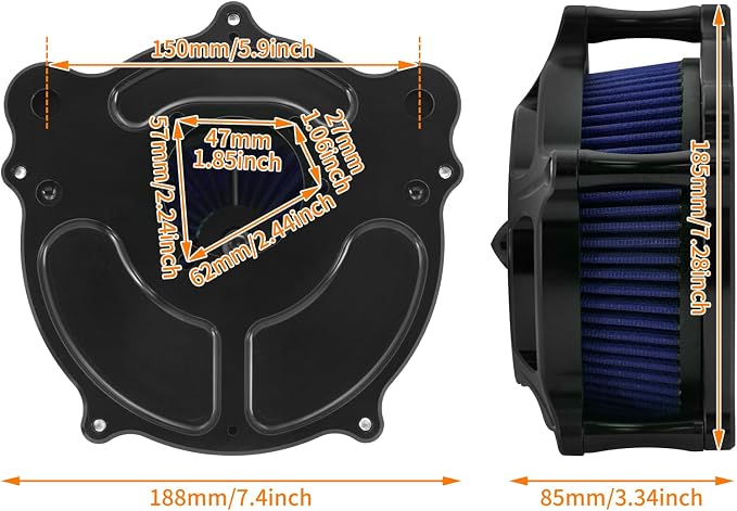 Air Cleaner Filter Aluminum Fit for Harley Touring Road King Street Glide Softail Sportster Dyna (Black Housing Blue Element, B For Touring 00-07,Softail 00-15,Dyna 00-17)