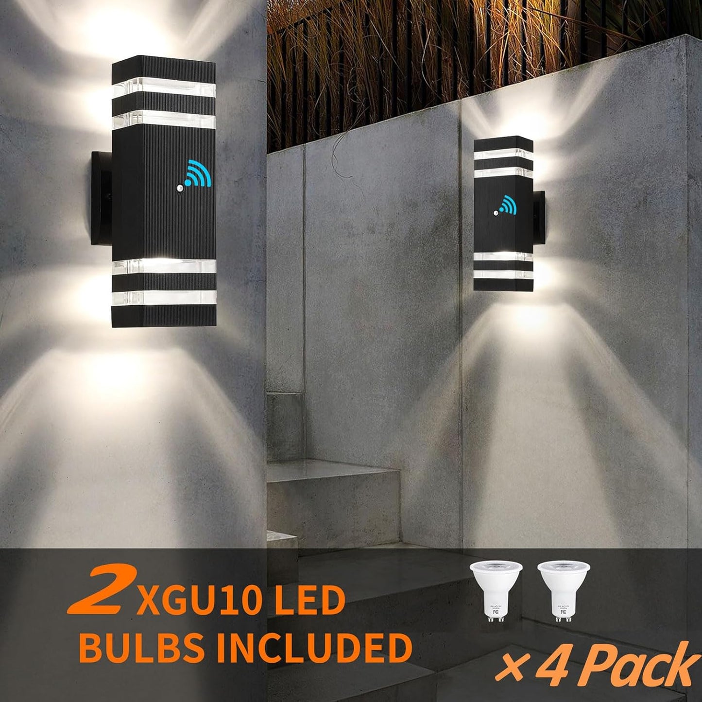 tewei 4 Pack Dusk to Dawn Outdoor Wall Lights Modern Exterior Light Fixture, 2-Layer Black Outside Lights for House, IP65 Waterproof Up and Down Outdoor Sconces Wall Lighting for Garage Porch, 3000K