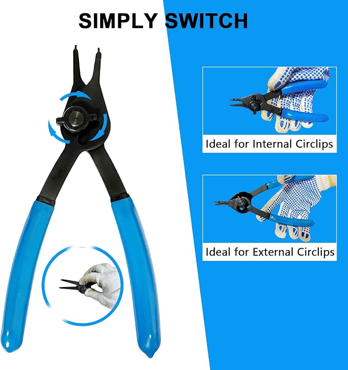 12Pcs Snap Ring Pliers Set, Internal & External Circlip Pliers Kit | Heavy Duty Fixed Straight/45°/90° Jaw Tips, Retaining Snap Ring Pliers Set for 0.038" 0.047" 0.070" 0.090"