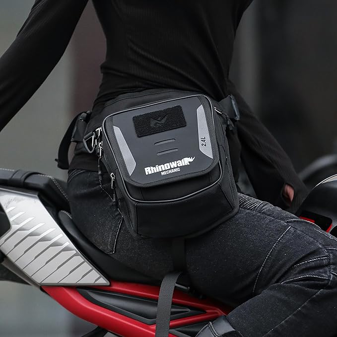Rhinowalk Motorcycle Fuel Tank Bag – 2.4L Strap-On Motorbike Leg Bag, Chest or Waist Pouch – Water-Resistant with Phone Pocket, Rain Cover, and Adjustable Straps – (without Magnetic)