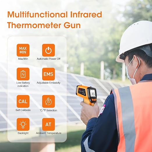Infrared Thermometer Gun -58°F to 1022°F, Non-Contact Laser Thermometer with LCD Display, Temperature Measurement Gun for Cooking, BBQ, Oven, Adjustable Emissivity