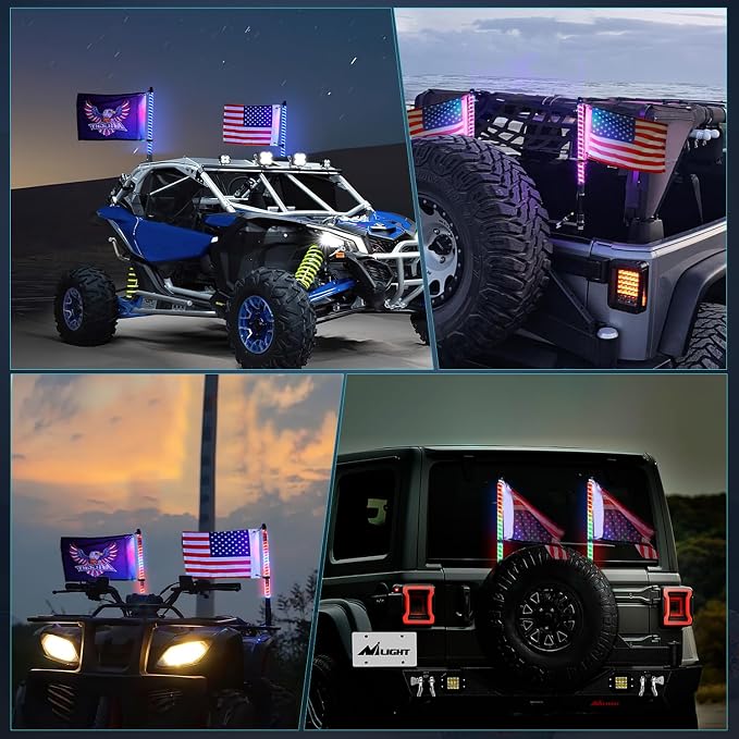 Nilight LED Whip Light 2 PC 2FT COB RGB Spiral Lighted Antenna with Spring Base, Bluetooth App & Remote Control DIY Chasing Patterns & Music Sync Safety Whips for ATV UTV RZR Polaris Can-Am Truck