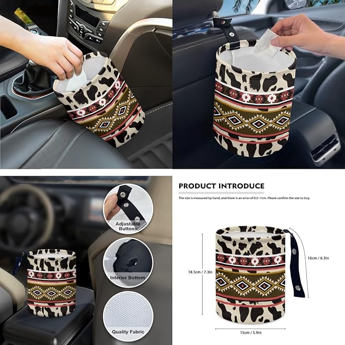 Desert Tribal Boho Car Accessories Car Seats Cover Protector, Steering Wheel Covers, Seatbelt Cover, Car Trash Can, Cup Coasters, Rearview Mirror Cover, Keychains, Pack of 15