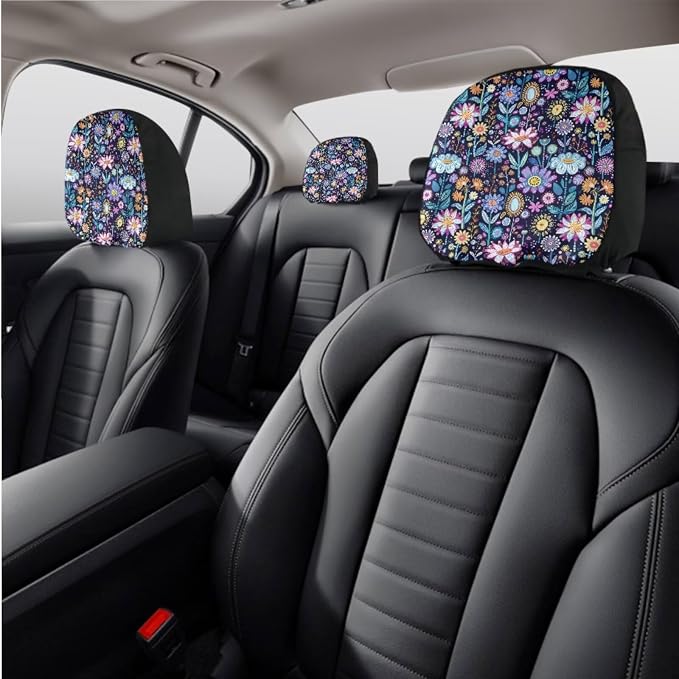 Wanyint Hippie Flower Lotus Blue Purple Car Seat Cover Full Set, Soft Car Seat Protector with Steering Wheel Cover Shift Knob Handbrake Cover Coasters Headrest Cover Universal Fit Most Cars