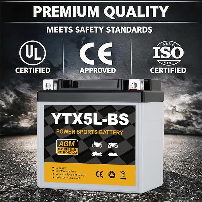 DaakmaxYTX5L-BS Motorcycle Battery 12V 4Ah, 80 CCA Sealed AGM Rechargeable Maintenance Free Battery, Replacement for ATV, 4 Wheeler, Scooter, Dirt Bike