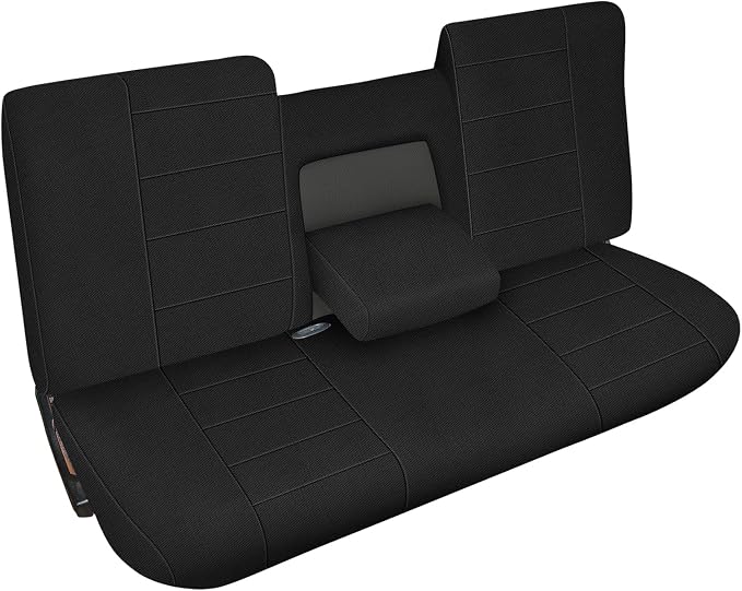 Truck Seat Cover Compatible with 1987-1991 Ford F150 Front Bench with Opening Armrest and Molded Headrest, Black