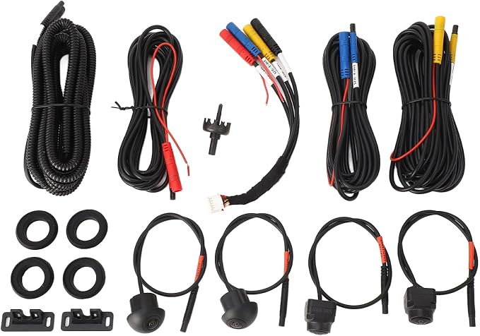 360 Car Camera Panoramic Surround View System, 4 Cameras with Night Vision, IP68, Plug and Play, Metal + ABS, Starlight Night Vision, Installation at Front grill bumper, bottom