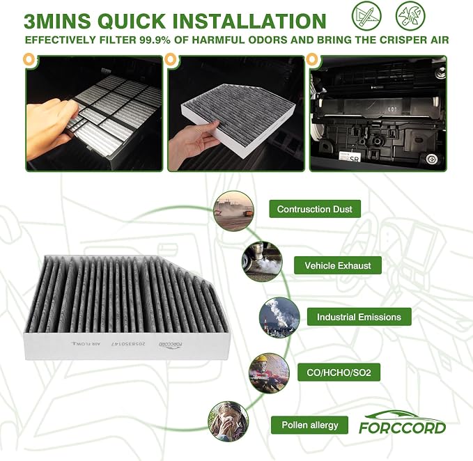 Cabin Air Filter Kit Fits for Mercedes C300 2015-2023, GLC300 2016-2022, E300 2017-2019, E350 2020-2023, E450 2021-2023 Replacement 2058350147 1668300218 External & Internal
