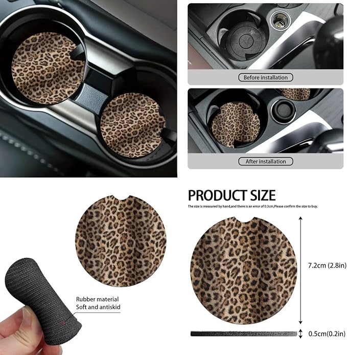 Brown Leopard Car Seat Covers Full Set 15 Pcs Universal Car Accessories Steering Wheel Cover Seat Belt Pads Garbage Bag Car Headrest Pillow Covers Armrest Pad