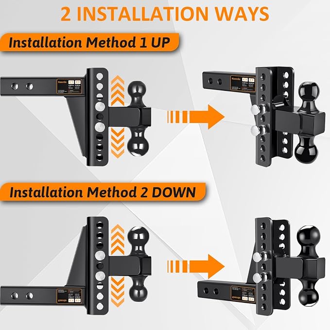 Adjustable Trailer Hitch Fits 2.5" Receiver, Drop Hitch & Tow Hitch with 6-Inch Drop/Rise, 2" & 2-5/16" Dual Ball Hitches for Trucks, 22,000 lbs GTW, Trailer Hitches with Anti-Theft Pin, Black