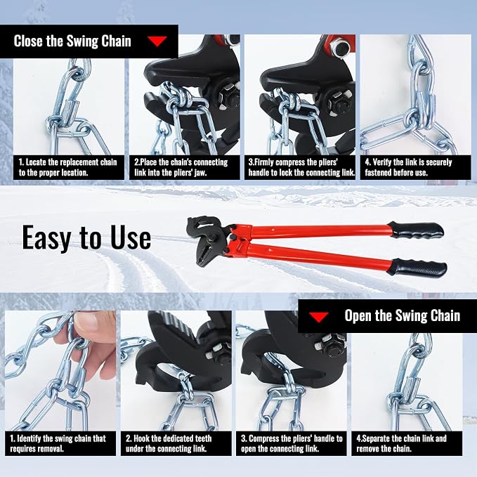 YHK 23" Chain Repair Pliers, Snow Tire Chain Repair Pliers, Quick Open and Close Chain