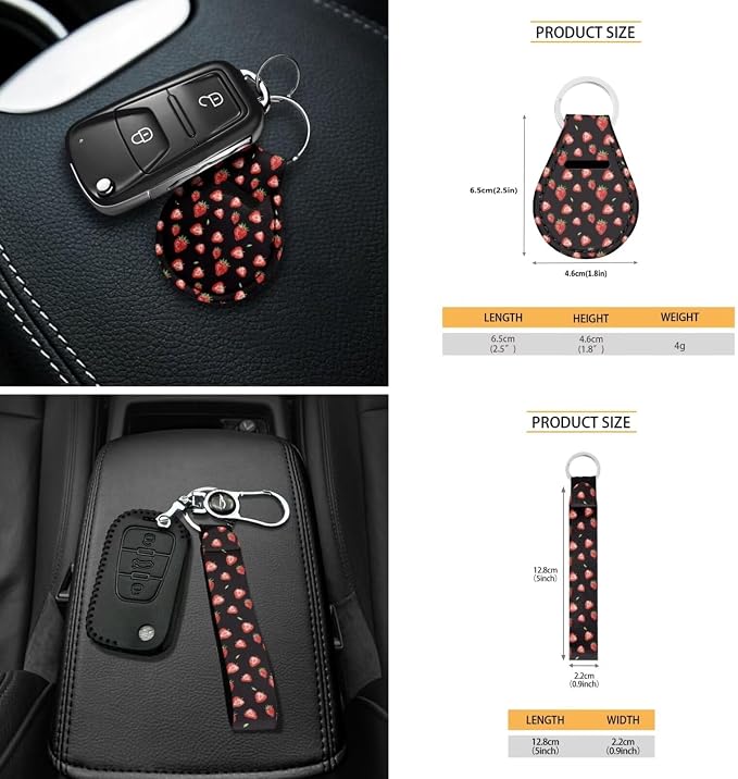 18Pcs Strawberry Car Seat Cover Set with Steering Wheel Cover,Headrest Protector, Car Cup Holder Coasters,Seat Belt Pads Armrest Pad Handbrake Protector and Key Chain