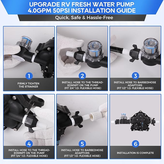 Industrial Grade 110V AC Diaphragm Water Pressure Pump, 4.0 GPM Flow & 50 PSI Rated, Self-Priming RV Marine Fresh Water Pump for Camper, Boat, Yacht, Caravan, Kitchen, Bathroom