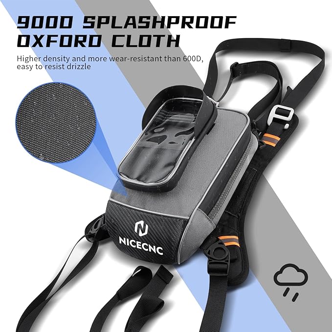 NICECNC Motorcycle Gas Tank Bag, Detachable Anti-Slip Base Portable, 5 Reinforced Straps, Motorcycle Leg Waist Bag Storage Bag Universal for Men Women Cycling Hiking Running Adventure Dual Sport
