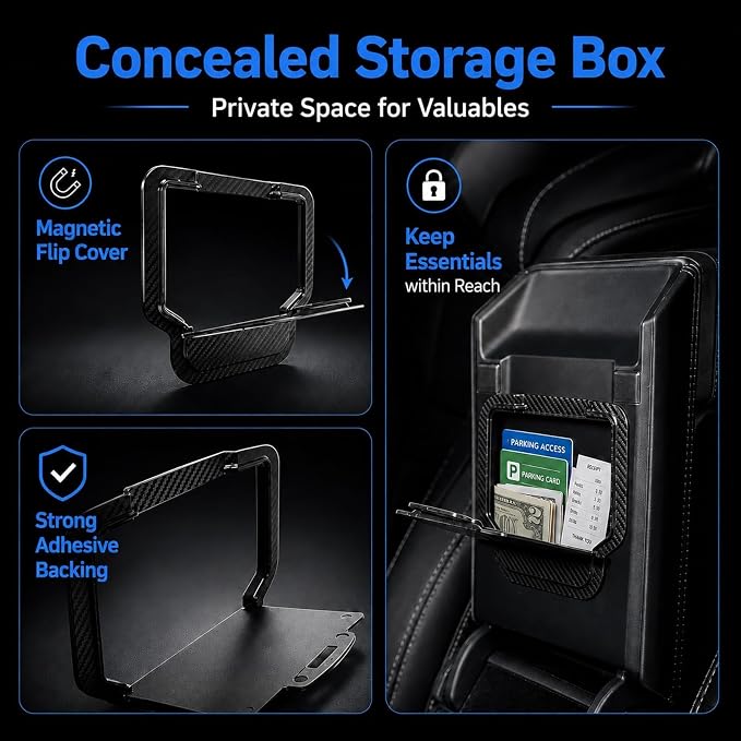 Tesla Center Console Organizer & Armrest Storage Box, Essential Accessories for Tesla Model 3 Highland (2024-2026)/ Model Y Juniper(2025-2026),6-Piece Dual-Layer Hidden Tray
