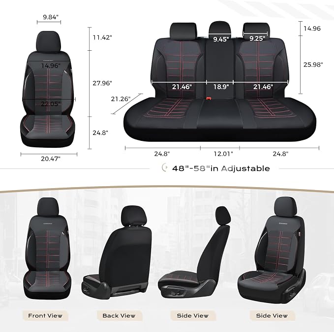 Coverado Front Seat Leather Covers, Full Leather Construction with Carbon Fibre Weave, Universal Fit for Most Cars SUV Trucks (Redline)