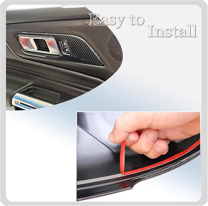 Inner Door Handle Cover,for Ford Mustang 2024-2026 / Shelby GT350 2015-2020 / GT500 2020-2022,ABS Carbon Fiber Decal Interior Trim Cover Accessories (with Memory seat Button Style)