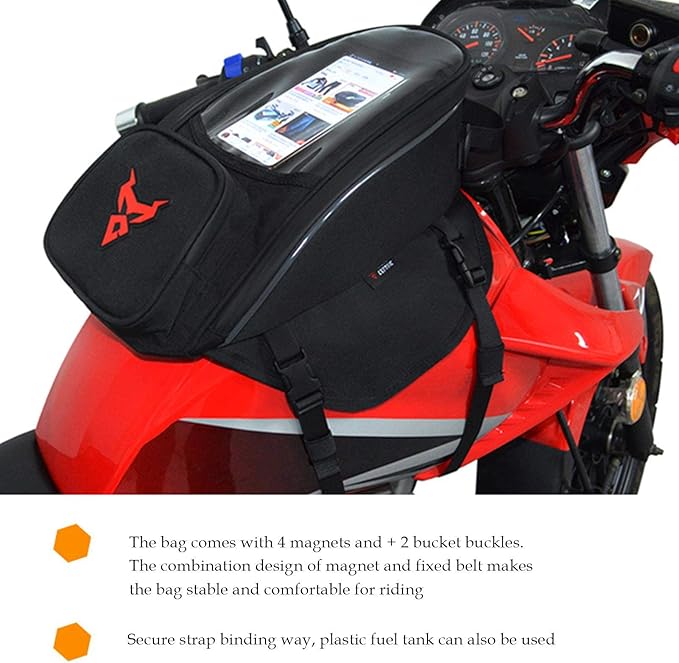 Naysku Motorcycle Tank Bag, 7Inch Touch Screen Motorcycle Bag Fuel Tank Magnetic Bag, Water-Repellent, Large Capacity and Multiple Compartments, for Outdoor Activities