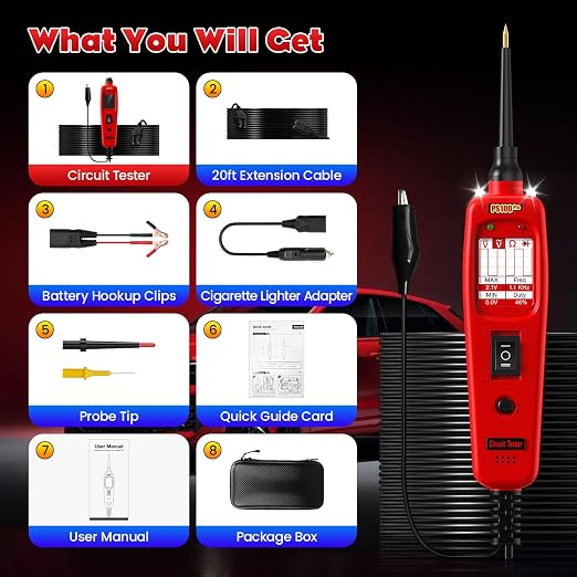 ELMCONFIG Automotive Circuit Tester, 2026 Power Circuit Probe Tool, 6V-30V Electrical Short Open Breaker Circuit Finder, AC/DC Current Resistance, Component Activation Tool, 40FT Cable for All Cars