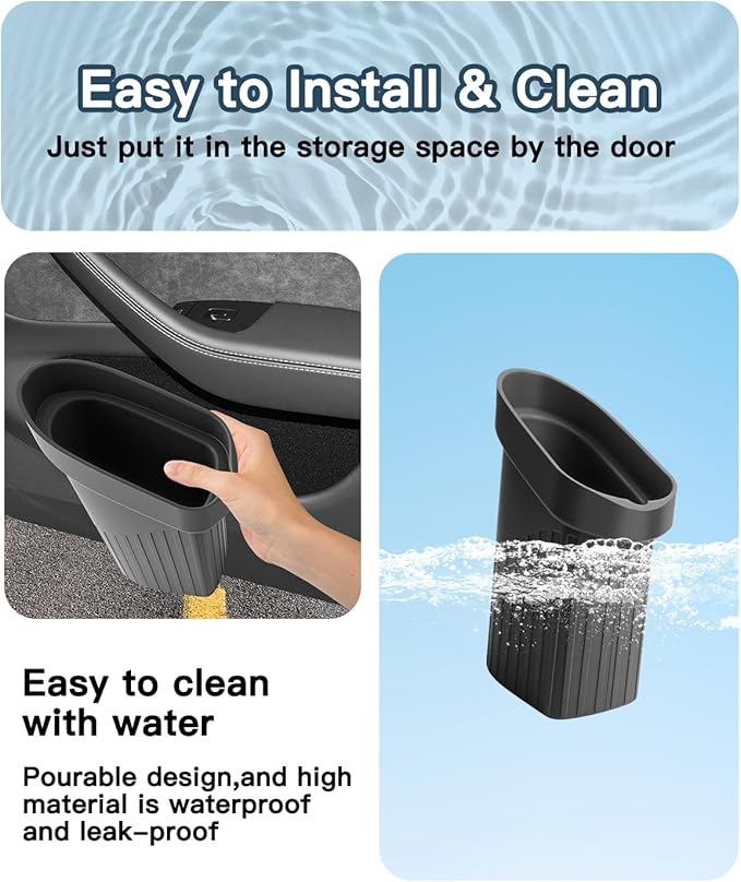 Ruiya Door Trash Can for Tesla Model Y 2025-2026/Model 3 2024-2026,Waterproof Silicone Auto Garbage Can Portable Door Built-in Trash Bin, Interior Accessories for Model Y/3
