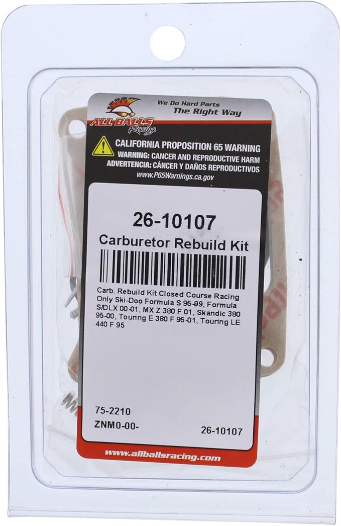 All Balls Racing Carburetor Rebuild Kit 26-10107 Compatible With/Replacement For Ski-Doo Formula S 1995 1996 1997 1998 1999, Formula S/DLX 2000 2001, MX Z 380 F 2001, Skandic 380 1995 1996-2000