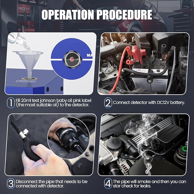Smoke Machine Automotive Leak Detector, Smoke Machines Leak Tester for All 12V DC Vehicles in Vacuum,Fuel Diagnostic Pipe System,Built-in Air Pump (Oil Not Included)