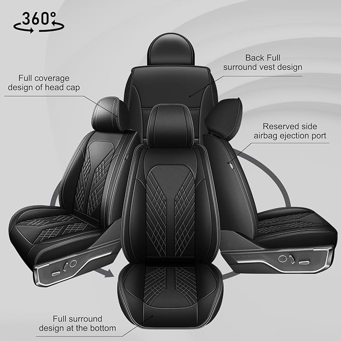 Front Seat Covers for Ford F150 2009-2024 2025 2026 - F250/F350/F450 2017-2024 2025 2026: Custom Faux Leather Truck Seat Covers Car Cushion (2 PCS Front,Black)
