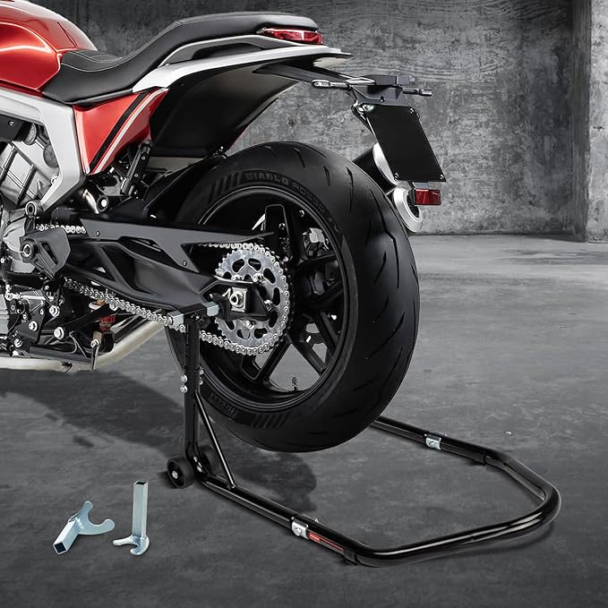 Donext Motorcycle Stand 850LB Adjustable Sport Bike Rear Wheel Lift Swingarm Paddock Stands Black, 5 Adjustable Heights, U+L