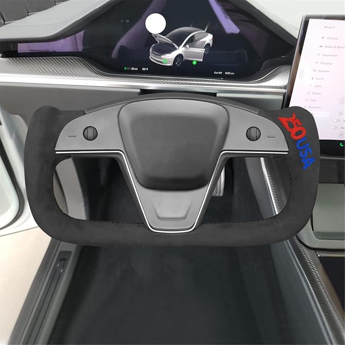 MEWANT 250th Anniversary Limited Edition Steering Wheel Cover for Tesla Model S/X 2021-2023 Commemorative 1776-2026 Embroidery Hand-Stitched Black 9040 Athsuede Wrap