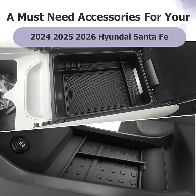 LUWU 2025 2026 Santa Fe Accessories for 2024 2025 2026 Hyundai Santa Fe SE/SEL/XRT/Limited/Calligraphy Accessories Lower Center Console Organizer, Armrest Console Tray Storage Box Black 2-Pack