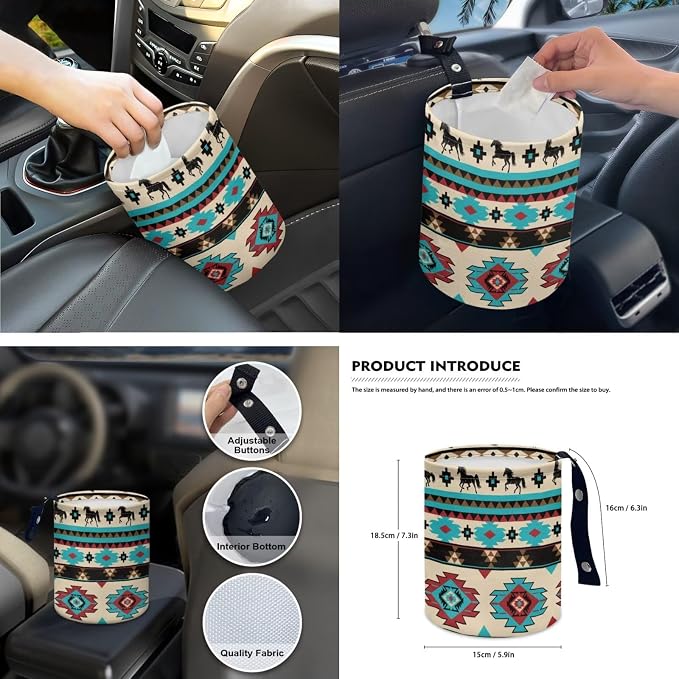 Tribal Geo Car Accessories Car Seats Cover Protector, Steering Wheel Covers, Seatbelt Cover, Car Trash Can, Cup Coasters, Rearview Mirror Cover, Keychains, Pack of 15