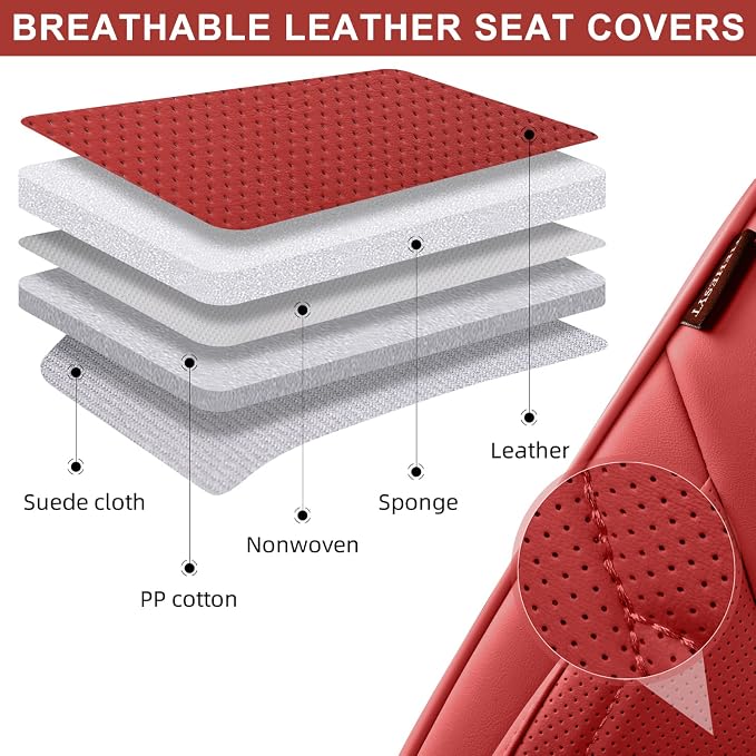 TIEHESYT Martha Red Car Seat Covers Front Pair, Breathable Leather Automotive Front Seat Covers for Comfortable Driving, Universal Auto Interior Fit Most Kinds of Vehicles, SUV, Trucks, Sedans