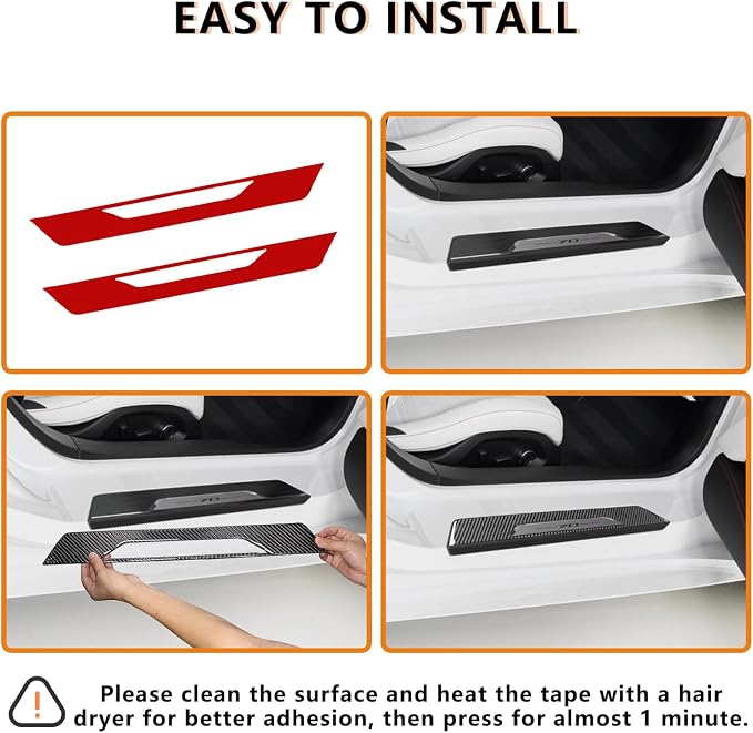 Real Carbon Fiber Inner Door Sill Protector Compatible with Corvette C8 2020-2026, Door Sill Plates Interior Decor Sticker Accessories