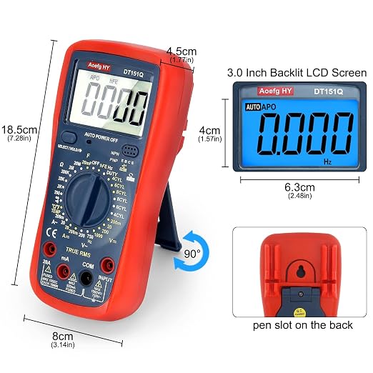 Automotive Multimeter, True RMS CAT III 600V, AC/DC Voltage/Current Tester, Temp/Freq/Ohm/Duty Cycle, 4-8 Cylinder Dwell Angle Test, Capacitance & HVAC/Industrial Tools with Engine RPM Measurement.