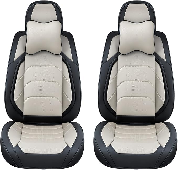 TIEHESYT Car Seat Covers Front Pair, Breathable Nappa Leather Car Seat Cushions 2PCS, Auto Interiors Universal Fit for Most Cars, Compatible Automotive Vehicles(Sedan/SUV/Van), Black & White