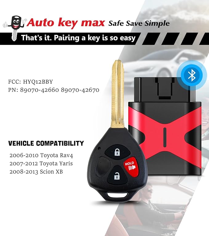 DIY Programmer Tool ,Programmable Keyfob, Simple car Key fob Replacement for 2007 2008 2009 2010 Toyota RAV4 Camry Yaris HYQ12BBY 4D67 Chip