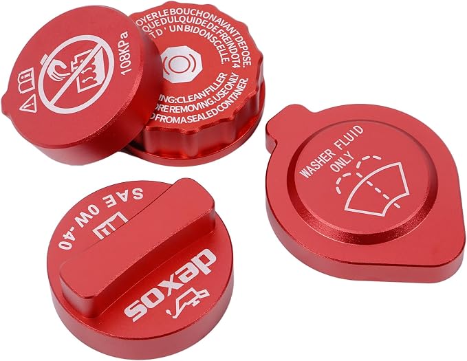 Daeiclru Engine Oil Cap Radiator Water Tank Cap Trim Compatible with Toyota Tacoma 2024 2025, Aluminium Windshield Wiper Switch Cover Trim Kit, Engine Cap Cover Set Accessories (Red)