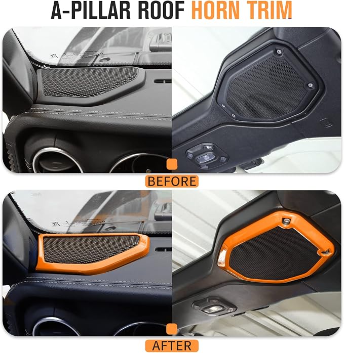 JeCar Orange Interior Speaker Cover Bezel Trim Kit for 2018-2023 Jeep Wrangler JL JLU & Gladiator JT Interior Accessories