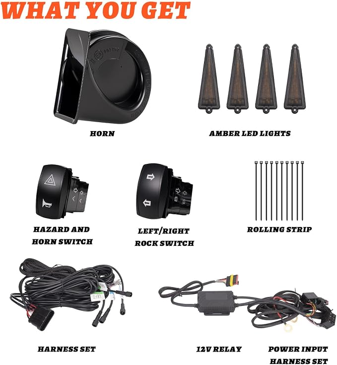 UTV Triangle Turn Signal Kit with Rocker Switch, 110dB Horn | ATV Turn Signal Kit Pre-Wired, Plug and Play, Universal Street Legal Kit, Compatible with Polaris, Can-Am, Kawasaki, CFMOTO